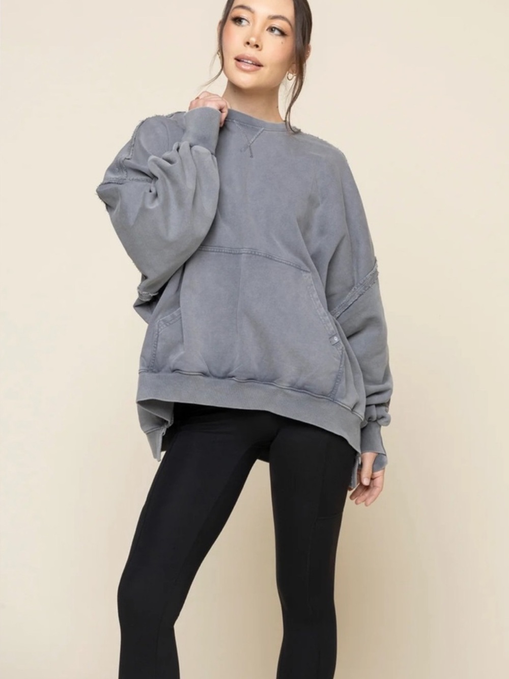POPFLEX Washed Gray Oversized Crewneck Sweatshirt - Women